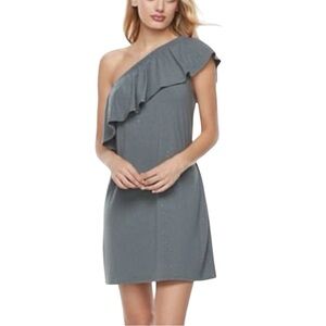 Juicy Couture Stretchy Knit Gray Glitter One-Shoulder Flounce Shift Dress XL